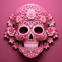 Day of the dead, pink sugar skull, paper cut-outs