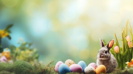 easter decoration, colorful easter eggs illustration background, ai generated