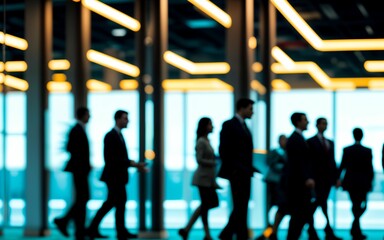 Obraz premium Office Life in Motion A Dynamic Business Environment blur motion ai generated