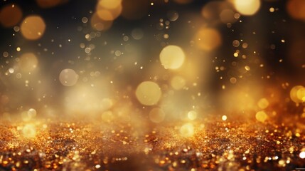Abstract background with gold bokeh particle. Christmas Golden light shine 