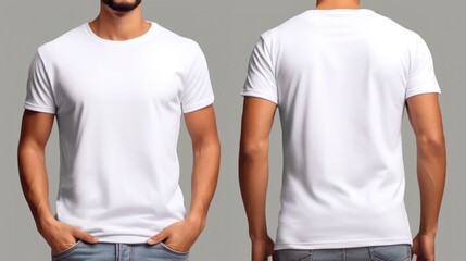 White t shirt front and back view - obrazy, fototapety, plakaty