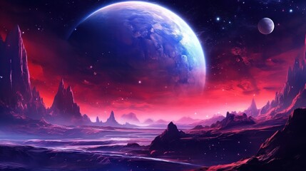 Space digital artwork. Surreal fantasy cosmos landscape