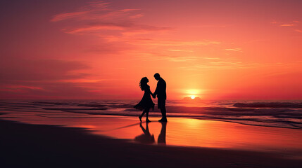 Fototapeta na wymiar couple on the beach at sunset