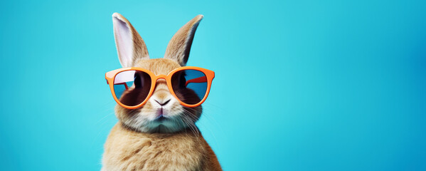 Cute easter bunny with sunglasses on blue background