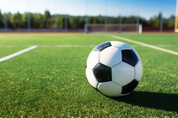 A solitary soccer ball graces the vibrant playing field