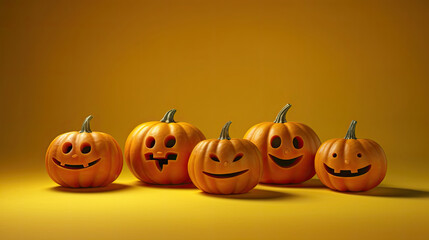 Halloween pumpkins on a yellow background.