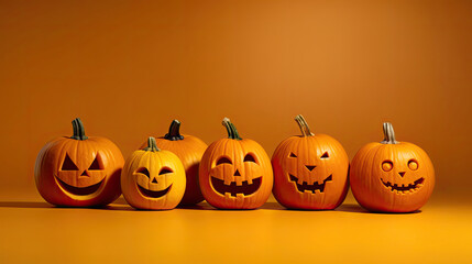 Halloween pumpkins on a yellow background.