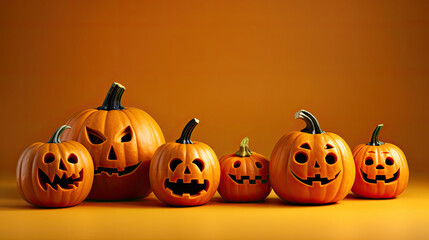 Halloween pumpkins on a lime background.