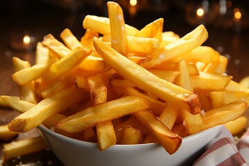 A tantalizing close up of golden, crispy French fries