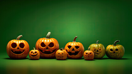 Halloween pumpkins on a green background.