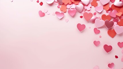 pink background with hearts, valentines day love romantic  illustration with copy space, ai generated