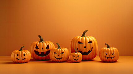 Halloween pumpkins on a tan background.