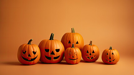Halloween pumpkins on a beige background.