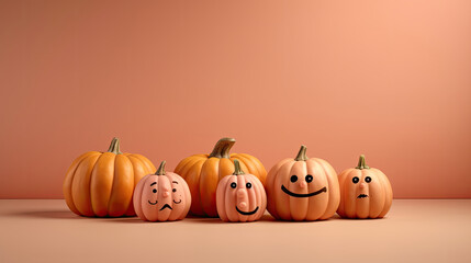 Halloween pumpkins on a blush background.
