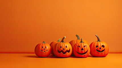 Halloween pumpkins on a scarlet background.
