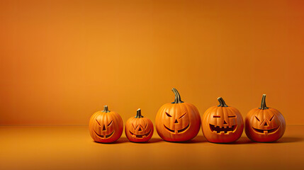 Halloween pumpkins on a dark orange background.