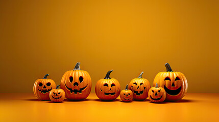 Halloween pumpkins on a dark yellow background.