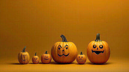 Halloween pumpkins on a dark yellow background.