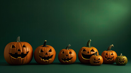 Halloween pumpkins on a dark green background.
