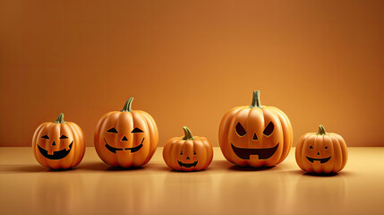 Halloween pumpkins on a light brown background.