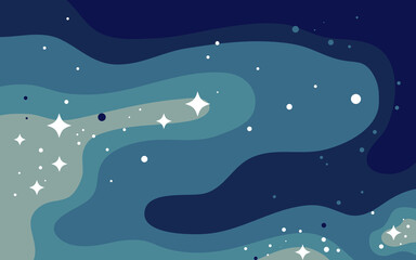 Vector space background . Cute flat style template with Stars in Outer space
