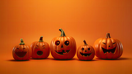 Halloween pumpkins on a light red background.