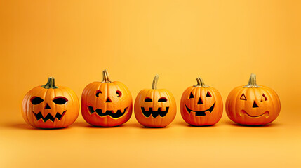 Halloween pumpkins on a light yellow background.