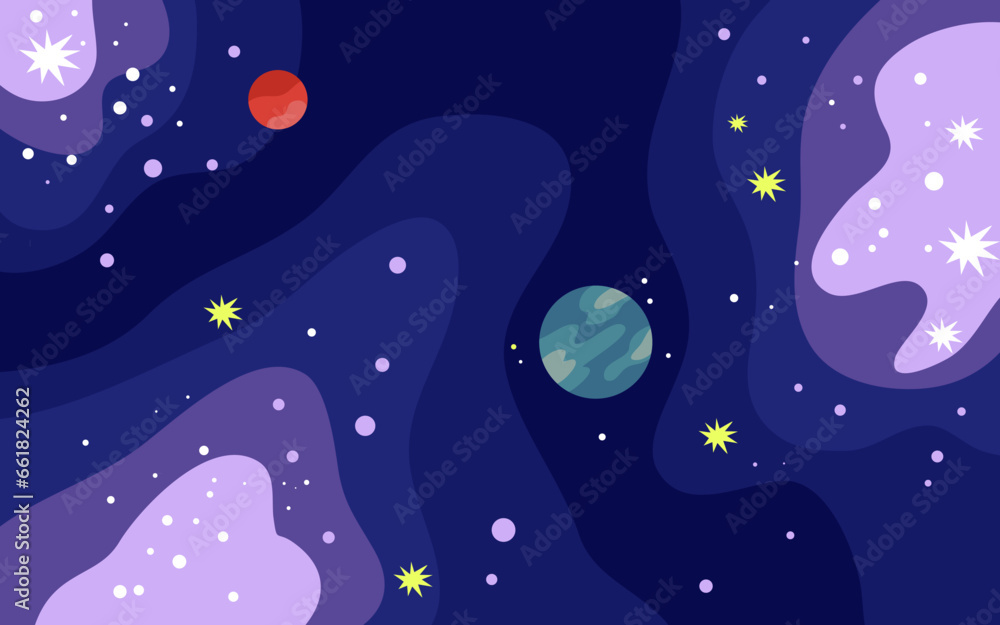 Poster vector space background . cute flat style template with stars in outer space