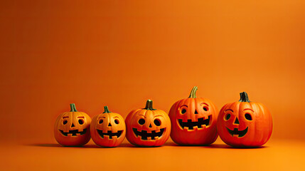 Halloween pumpkins on a vivid orange background.