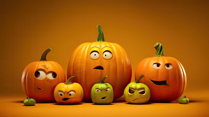 Halloween pumpkins on a vivid lime background.