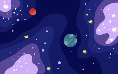 Vector space background . Cute flat style template with Stars in Outer space