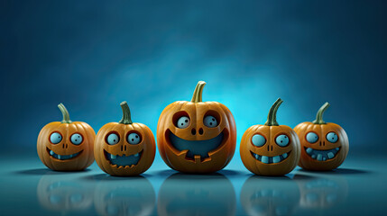Halloween pumpkins on a vivid blue background.
