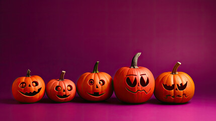 Halloween pumpkins on a vivid magenta background.
