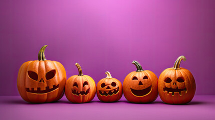 Halloween pumpkins on a vivid magenta background.