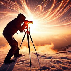 Fotógrafo realizando fotografías a lana de acero encima de la nieve