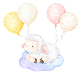 Naklejka premium cute sheep and balloons