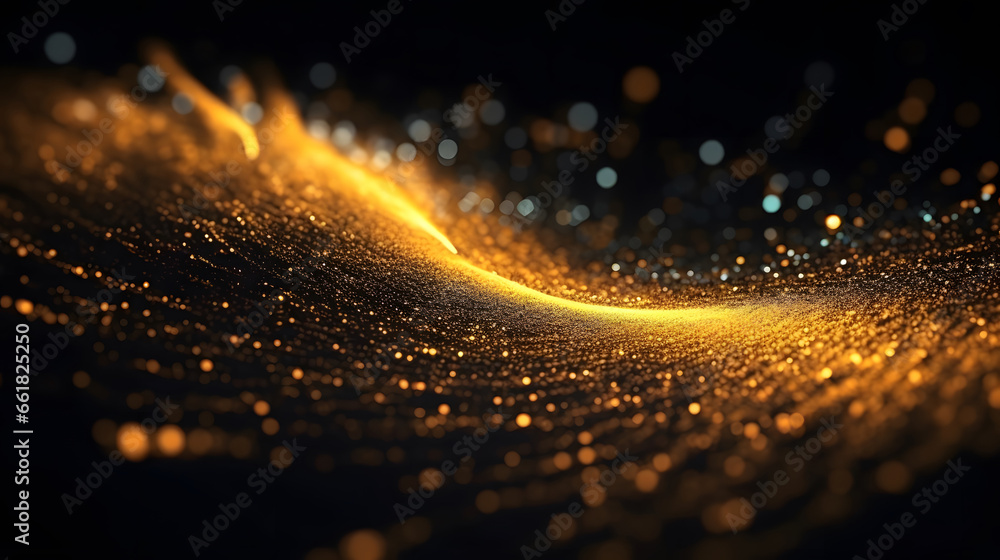 Aufkleber digital gold particles wave and light abstract background with shining floor particle stars dust. fu