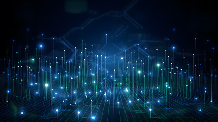 Obraz premium Digital technology banner green blue background concept, cyber technology circuit, abstract tech, innovation future data, internet network, Ai big data, futuristic wifi connection illustration concept