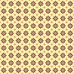 Repeating flower pattern. Honey gold, crimson red, dark red, brown, and creamy beige colors. Floral pattern for textile, fabric, and design.