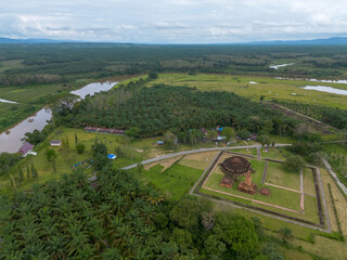 Aerial view of Muara Takus Temple in Riau province, Indonesia.