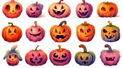 Fototapeta premium Watercolor painting of a Halloween pumpkins in dark pink colours tones.
