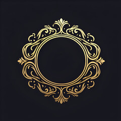 Golden photo frame with ornament isolated on black 