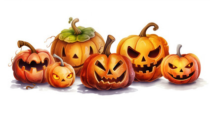 Fototapeta premium Watercolor painting of a Halloween pumpkins in vivid brown colours tones.