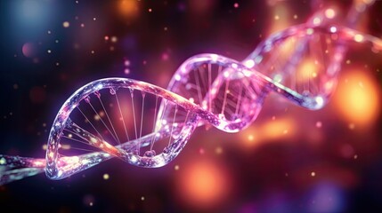 dna structure with colorful lighting on background - obrazy, fototapety, plakaty