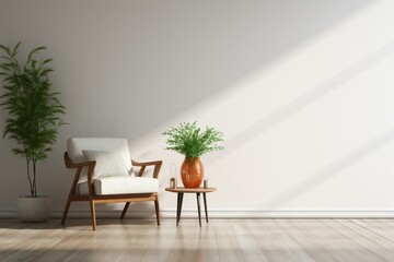 Fototapeta na wymiar Bright living space with an armchair and clean white wall