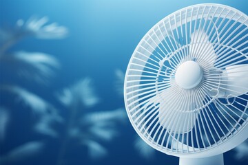 Beat the heat with a modern white fan against blue ambiance