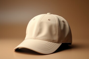 Fototapeta premium Beige blank cap on beige backdrop, ideal for text or logo