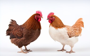 Fototapeta premium Brown hens. Great for stories about chickens, organic farming, poultry farming, homesteading, food supply, livestock and more. 