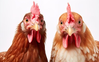 Fototapeta premium Brown hens. Great for stories about chickens, organic farming, poultry farming, homesteading, food supply, livestock and more. 
