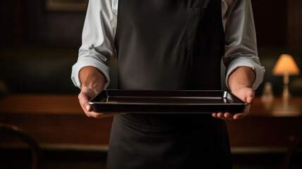 dedicated waiter poised with a tray, ready to serve